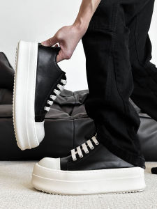 Ro American Retro Couple Sneakers Mens Thick Sole Elevator Wild Big Head Canvas Shoes Casual Genuine Leather Derby Shoes Womens Fashion