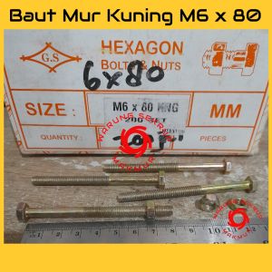 (2 pcs) Baut Mur Kuning 6x80 / Baut Kuning M6 / BMK / Baut Hexagon