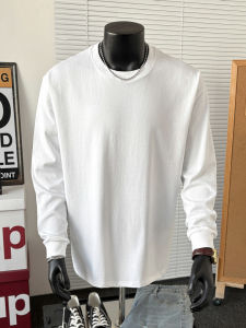 Áo Thun Cotton Dài Tay Màu Trắng Cho Nam Mùa Xuân Thu Mới Mỹ 600G Nặng Áo Lót Thiết Kế Cảm Giác Cổ Tròn Dáng Rộng Thường Ngày