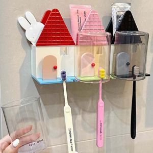 โดปามีนบ้านหลังเล็กผู้ถือแปรงสีฟันห้องน้ําติดผนังแปรงสีฟันถ้วยแปรงสีฟันผู้ถือยาสีฟัน