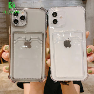 FLOVEME Card Slot Holder Clear Phone Case For iPhone 15 14 13 12 11 Pro Max 15 14 Plus Transparent Soft TPU Anti-drop Shockproof Bumper Back Cover For XR X XS Max 7 8 Plus