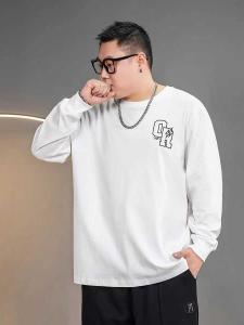 plus Size Mens Cotton T-shirt Autumn Base Shirt Loose Fit Long Sleeve Printed Casual Top for Big Size Men Trendy Streetwear