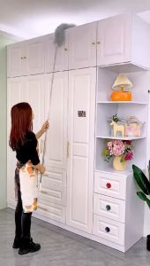 Alat Sapu Plafon Kemoceng 280cm Teleskopik Adjustable Microfiber Kain lap Tarik Tekuk Debu 2.8M Membersihkan rak sepatu lemari plastik AC