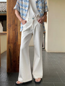 Quần Jeans Denim Nam Hualun Cotton 100% Màu Trắng Rộng Rãi Ống Thẳng Quần Ống Loe Thời Trang Mùa Hè Quần Jeans Denim