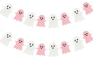 Dây Trang Trí Hình Ma Lấp Lánh Màu Pastel Trắng & Hồng Cờ Cắt Hình Lấp Lánh Dễ Thương Dùng Trang Trí Tiệc Sinh Nhật Trong Nhà Halloween Phù Hợp Cho Cả Nam Và Nữ Làm Bằng Giấy.