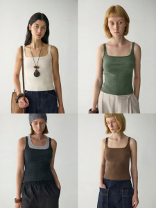 INSIS FEMME | Organic Cotton Wool Simple Square Collar Thin Strap Knit Camisole