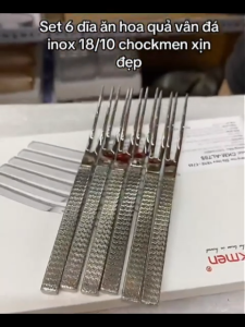 Nĩa inox CHOCKMEN Duc vân đá đẹp sang trọng nĩa inox 18/10 cao cấp nĩa ăn trái cây nỉa ăn hoa quả nĩa inox cho bé dĩa