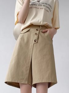 AIYITI | Khaki Casual Loose Womens Shorts Summer Plus Size Wide Leg Pants Fashionable Commute Style Straight Cut Natural Waist Shorts