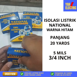 NATIONAL ISOLASI LISTRIK HITAM 3/4 " INCI 20 YARD SELOTIP SOLASI VINYL ELECTRICAL TAPE ORIGINAL - YAH ELECTRIC
