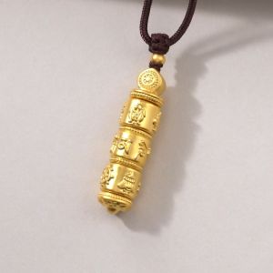 Chow Sang Sang 周生生 Cultural Blessings Om Mani Padme Hum 999 24K Pure Gold Necklace for Men and Women 92361Z
