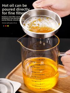 Leakproof Glass Oil Bottle Kitchen Storage Container Pork Fat Tank Filter Oil Device European Style Pure Color for General Use