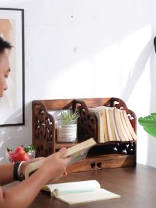 ชั้นวางหนังสือไม้สัก ชั้นวางโครงสร้างแข็งแรง ชั้นวางหนังสือสไตล์วินเทจ ชั้นวางหนังสือโบราณ LuckyThailand