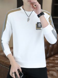 HENGYUANXIANG | Hengyuanxiang Mens Long Sleeve T-Shirt Casual Patchwork Color Block Base Shirt Youth Fashion Polyester Spandex Blend Autumn Wear