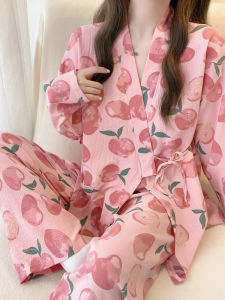 Mùa Xuân Mùa Thu Mới Kimono Bộ Đồ Ngủ Nữ Dài Tay Pha Cotton Phong Cách Ngọt Ngào Nhà Quần Áo Polyester 100%