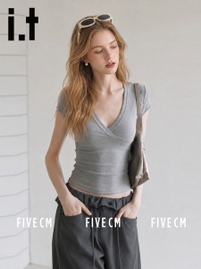 Slim V-Neck Short Sleeve Summer T-Shirt Crop Top