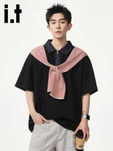 izzue | Slim Fit Black Half-Zip Polo Shirt