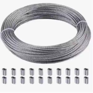 316 Stainless Steel Cable 50/100/200/400ft 1/ 32inch Inch Diameter Steel Wire Rope with Aluminum Sleeves Used for Hanging String Lights Clothes Hangers Lattice Lines