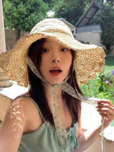 Mũ Rơm Chống Nắng Họa Tiết Hoa Ren Kiểu Pháp Cho Nữ Mùa Hè Đi Biển Đi Biển Đi Chơi Chống Tia UV Rỗng Đan Bằng Rơm