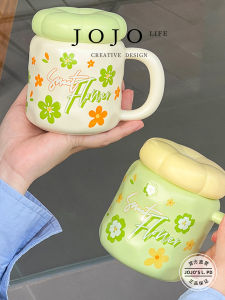 Adorable Ceramic Cup with Lid High Aesthetic Value Home Use JOJOS L PD Cute Porcelain Mug Hand-Painted Plant Floral Design