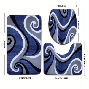 VIKAMA 3pcs Modern Abstract Geometric Bathroom Floor Mats Non-Slip Absorbent Toilet U-Shaped Rug Bathroom Decor