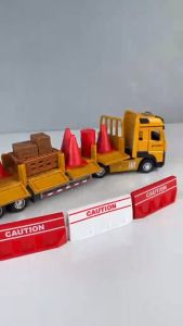 Đồ chơi xe tải vận chuyển rào chắn dài 35 cm bằng hợp kim có nhạc và đèn chạy cót