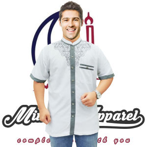 Baju Koko Pria Dewasa Terbaru Lengan Pendek Bahan Katun Kombinasi Bordir