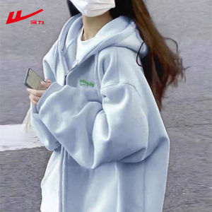 Warrior | Green Hooded Zip-Up Sweatshirt for Women Loose Fitting Thickened