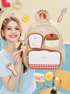 Lola Design Large Capacity Travel Backpack Cute Computer Bag for Female College Students Cartoon Print Nylon Casual Shoulder Bag