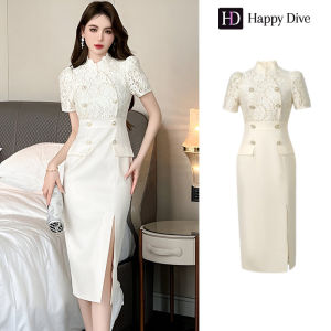 Happy Diva เดรสผู้หญิง เดรสสีขาว เดรสลูกไม้ เดรสทำงาน เดรสไฮโซ เดรสวินเทจ เดรสออกงาน เดรสปาร์ตี้ ชุดราตรี 30857