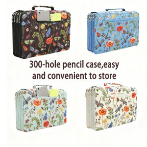 Vibrant Dragonfly and Floral Pencil Case - 300-Hole Design Durable Fabric Storage Bag Suitable for Pencils Markers Scissors - Portable Office Art Supplies Storage Box Dragonfly Decoration Art Supplies Storage Colorful Illustrations Sturdy Struc...