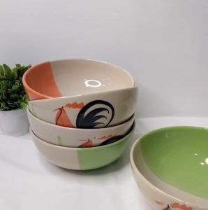 ถ้วยเซรามิค (ชุด7ใบ) ชาม ถ้วยใหญ่ 7.5นิ้ว ชามเซรามิคเข้าไมโครเวฟได้ ชามใบใหญ่ ถ้วยกระเบื้อง ชามตราไก่