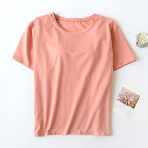 Pure ผ้าฝ้าย เสื้อยืดกีฬาผู้หญิงแขนสั้นบาง Bra-free Integrated Ice Porcelain ผ้าฝ้าย เสื้อผ้าบ้าน เสื้อท่อนบน ผู้หญิง เสื้อบ้าน