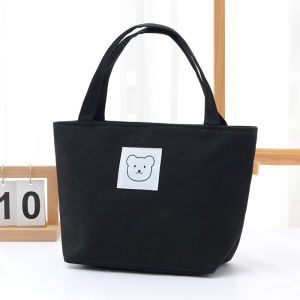 Cute Canvas Handbag Korean Style Lunch Box Bag Fashionable Mommy Bag Soft Zipper Closure Small Tote Bag for Work And Shopping