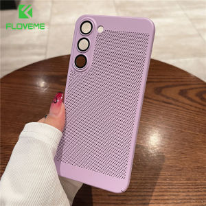 FLOVEME Breathable Mesh Heat Dissipation Frameless Phone Case For Samsung Galaxy S23 S22 S21 Ultra S23 S22 S21 Plus With Lens Film Protector Candy Color TPU+PC Bumper Back Cover For Samsung Note20 Ultra Note10 Pro