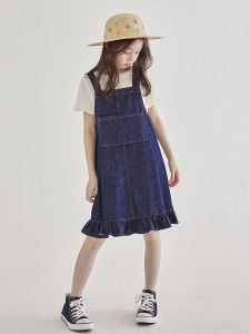 Girls Summer Denim Halter Dress Childrens Pure Color Sails Skirt Bells Bell Bottoms A-Line Skirt Other 100% Material Components
