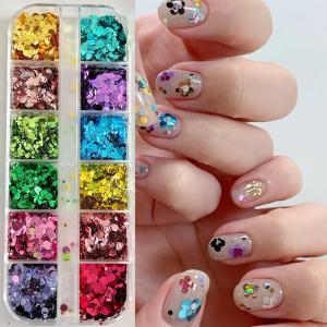 6/12Grids Black White Polka Dot Nail Glitter Sequins Mixed Sizes Round Nails Flakes DIY Retro Flower Design Manicure Accessories