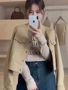 WANGGONGZHU | Womens Suede Jacket Autumn Winter Loose Casual Short Coat Slimming Design Princess Style Round Neck Long Sleeve Regular Length