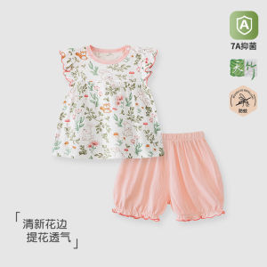 Princess Style Baby Girl Summer Outfit Floral Lace Two-Piece Set Thin Cotton Blend Fabric for 6-24 Months Old Girls