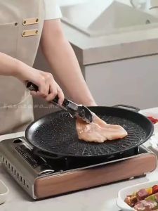 Anymore Grill Pan Barbecue Pan Korean Round Non-Stick Barbecue Plate Outdoor Grilling Dish Cassette Grill Stone Round Flat Baking Teppanyaki Wholesale Outdoor BBQ Cookware Maifan Stone Plate Maifan Stone