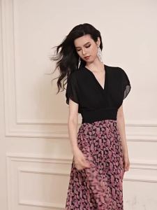 French Elegance Romantic Slimming V-neck Spliced Long Dress