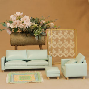 1:12 Miniature Realistic Furniture Mint Green Leather Single Sofa with Footrest/Double Sofa Suitable for Bjd Ob11 Home Decor