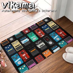 VIKAMA Rockstar Rhythm Rug - Plush Flannel With Guitar Pedal Graphics Non-Slip Music Mat for Budding Musicians Bedrooms