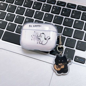 Cute Cat Playing with Fireworks Transparent Silicone Protective Case for Apple AirPods pro 3 Generation Wireless Bluetooth Shell