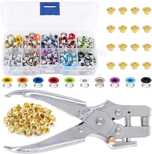 Eyelet Grommet Pliers Kit - 1 Hole Punch 100 Gold Grommets 4.5mm - for Leather Canvas Cloth Shoe Belts Bags Crafts