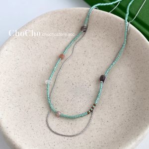 Chocho Natural Stone Bead Necklace for Women Vintage Design High-End Feelings Spring Summer  Style Lockbone Chain Jewelry