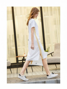 AMII | Summer New Side Slit Stretch 60S Roma Cloth Short Sleeve Sheath Dress