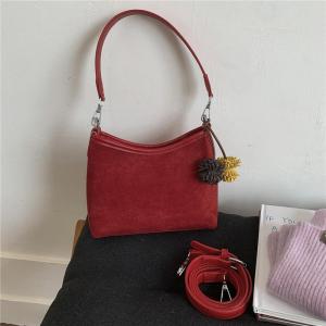 Womens Suede Bucket Bag Casual Crossbody Bag Versatile Shoulder Bag Autumn Winter New Style Ethnic Style Soft PU Leather