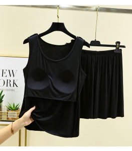 Modal Womens Short Sleeve round Neck Home Clothes Set Summer Thin Outerwear Bottoming Nightgown Pants Set Casual Sleepwear