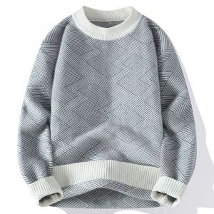 ROMON | เสื้อสเวตเตอร์ถักชาย คอกลม แขนยาว ทรงหลวม แฟชั่นฤดูหนาว ผ้าฝ้ายผสมโพลีเอสเตอร์ อบอุ่น ทันสมัย ​​เสื้อเชิ้ตชั้นใน