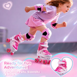 OFOPL Double Row Skate Roller Adjustable Size 4 wheel Roller Skating Shoes for Kids Suitable for Beginners Free Gears